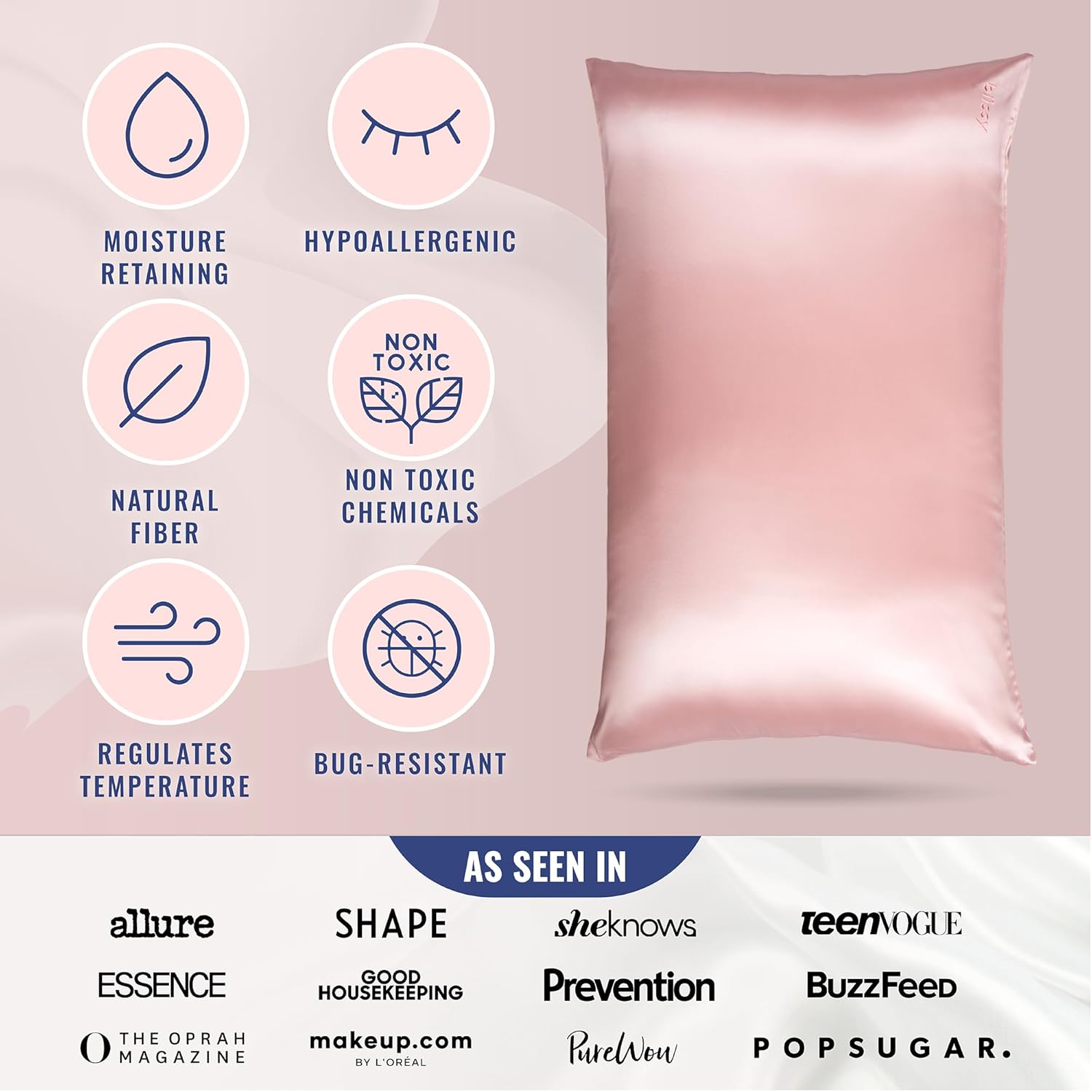 Blissy Silk Pillowcase - 100% Pure Mulberry Silk - 22 Momme 6A High-Grade Fibers - Silk Pillow Cover for Hair & Skin - Regular, Queen &…