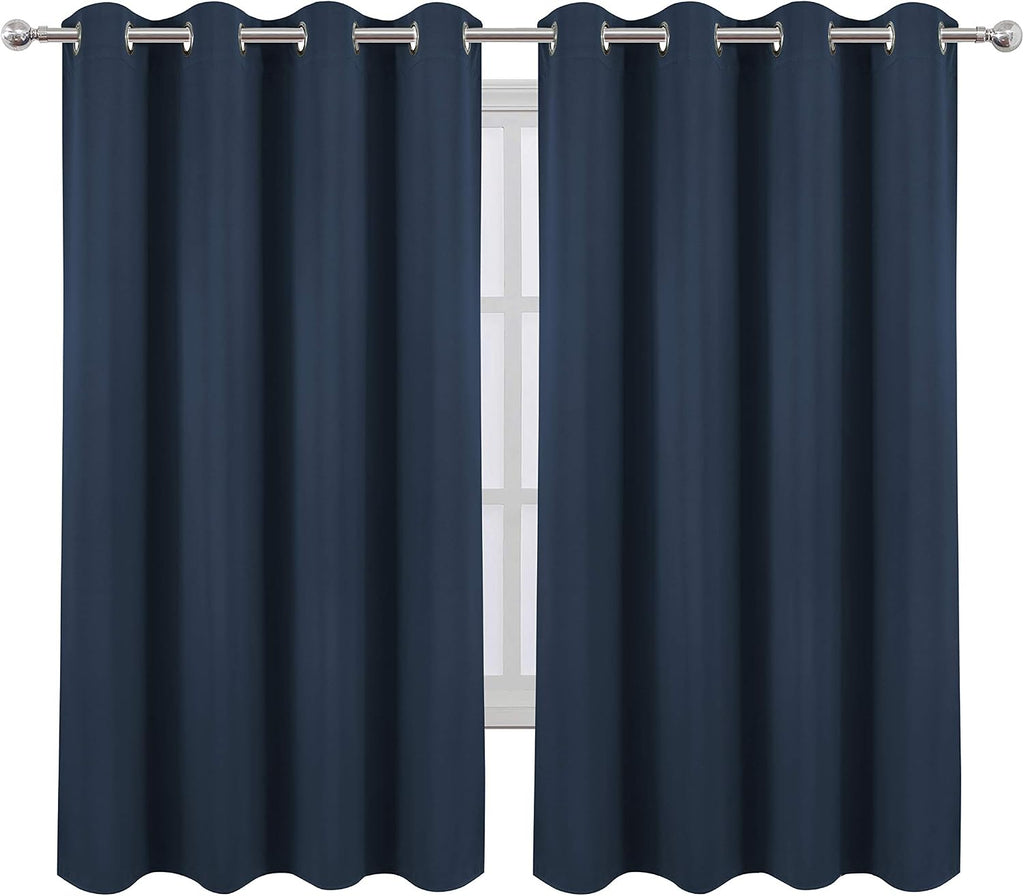 Lemomo Blackout Curtains 52 x 63 inch/Navy Blue Curtains Set of 2 Panels/Thermal Insulated Room Darkening Bedroom Curtains 63 inch Blue