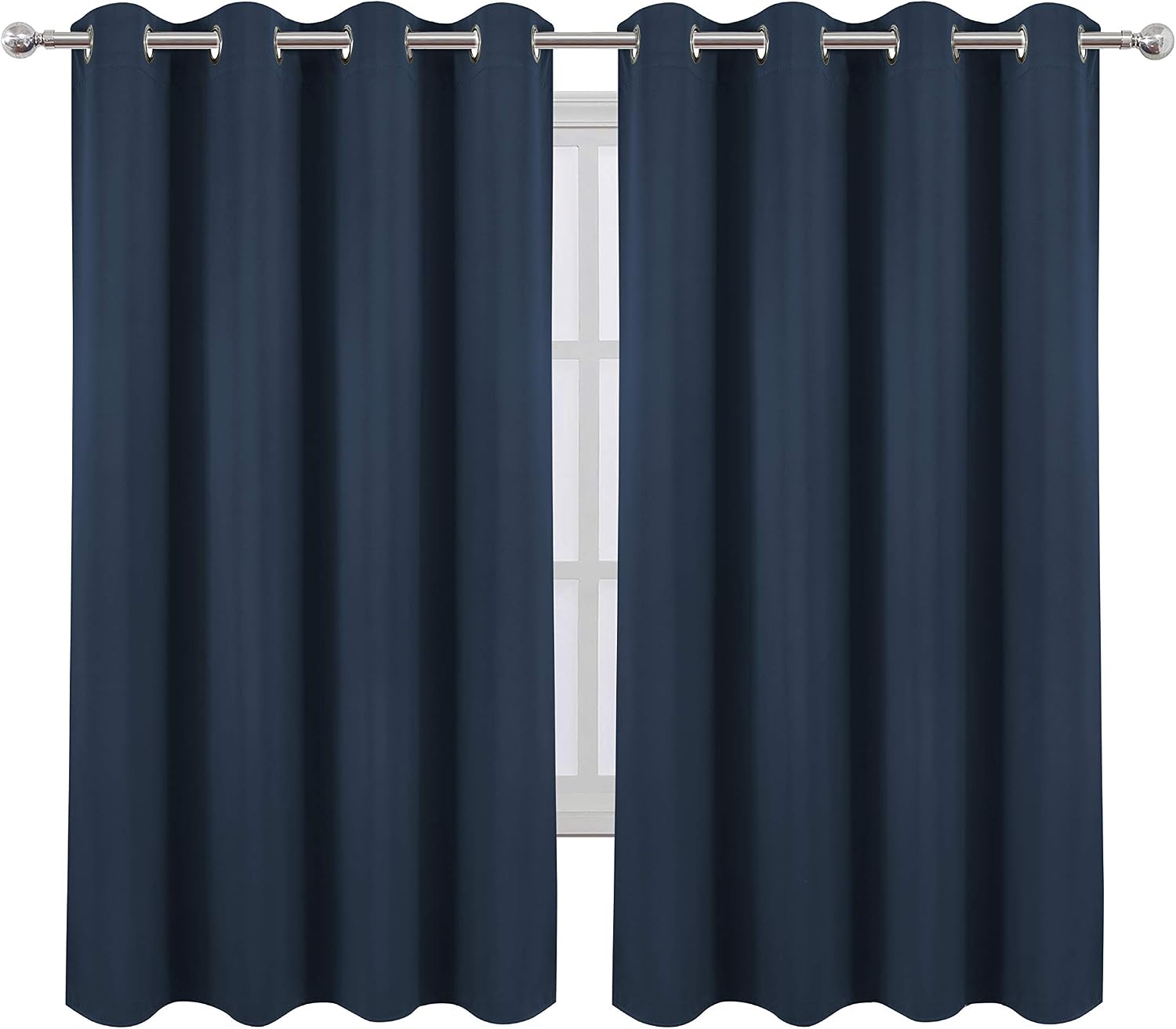 Lemomo Blackout Curtains 52 x 63 inch/Navy Blue Curtains Set of 2 Panels/Thermal Insulated Room Darkening Bedroom Curtains 63 inch Blue