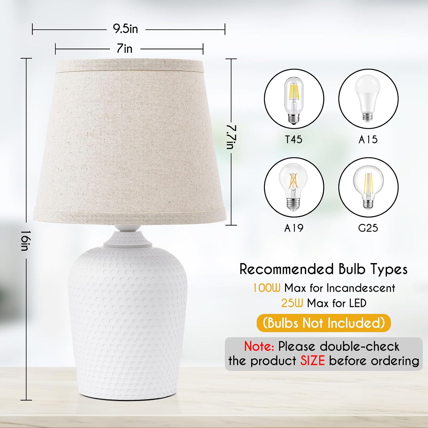 Sucolite 16'' Table Lamps Set of 2, Bedside Nightstand Lamps for Bedroom Kid’s Room, Cute Desk Lamps with Studded Texture Base for…