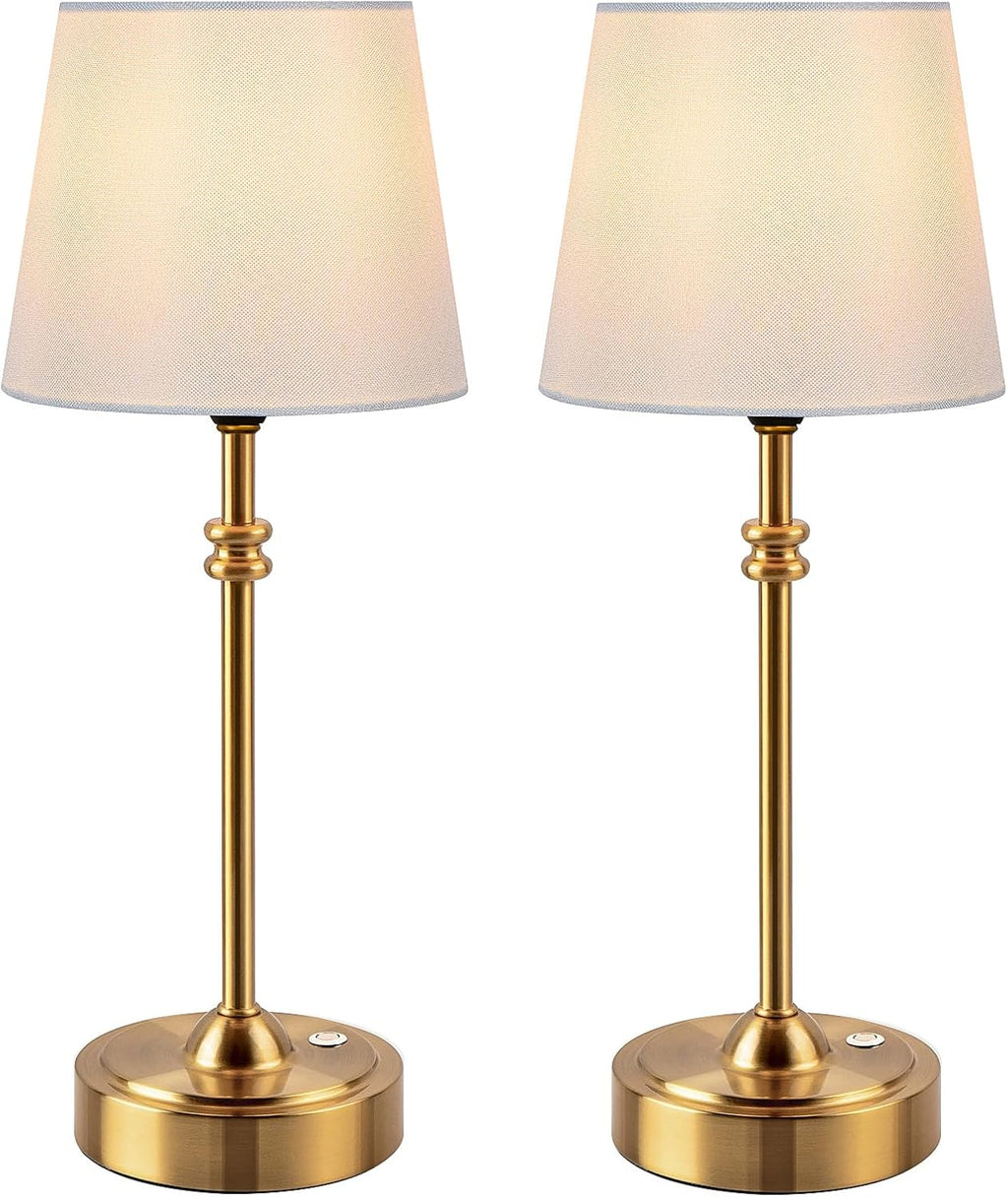 ONEWISH Cordless Table Lamps Set of 2 - Battery Powered Lamp, 4000mAh Rechargeable, Stepless Dimmable, Wireless Lamp with Fabric Shade…