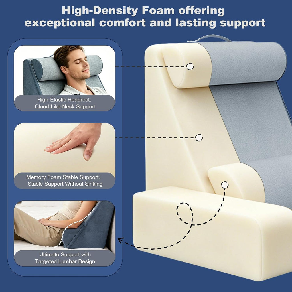 Reading Pillow, Back Pillow for Bed with Adjustable Headrest & Independent Lumbar Support, Detachable Armrest Sit Up Pillow for Bed, Dual…