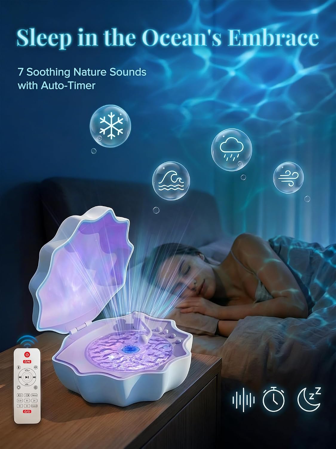 Ocean Wave Projector Light, Shell Night Light Built-in Bluetooth Speaker, Remote Control, White Noises for Home…