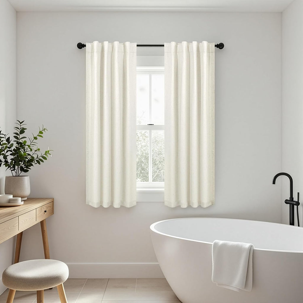 Pitalk Textured Linen Blackout Curtains 45 Inches Long 2 Panels Bathroom Window Curtain Short for Bedroom Kitchen Cafe Privacy Decorative B…