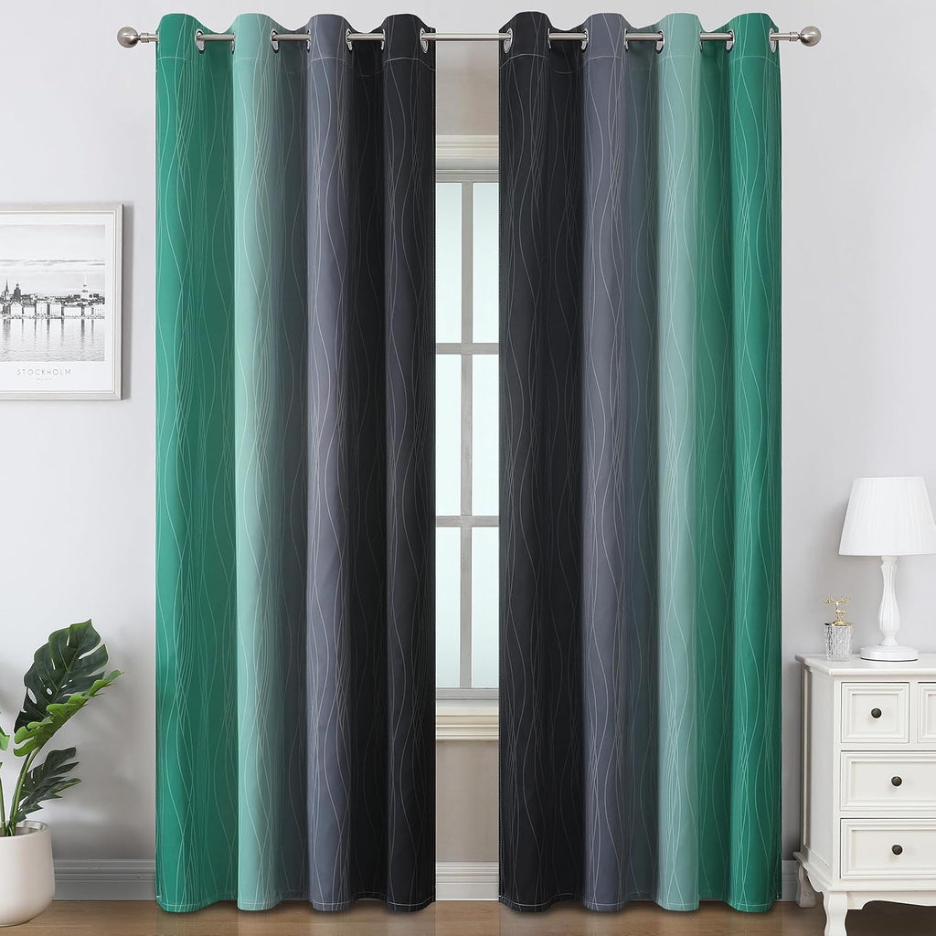 Estelartextiler Estelar Textiler Black and Green Ombre Blackout Curtains & Drapes for Living Room, Thermal Insulated Grommet Energy Saving…