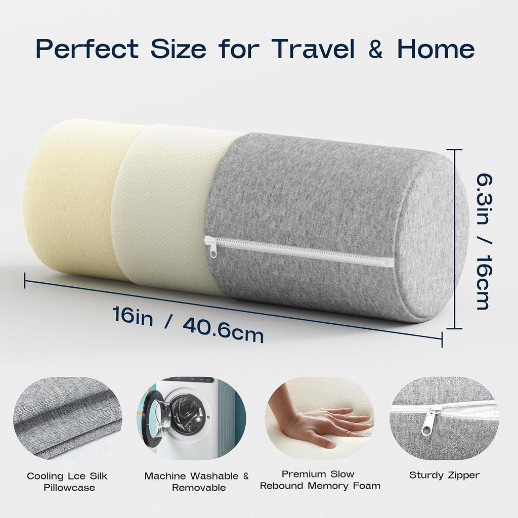 Forcanby Neck Roll Cervical Pillow for Neck - Memory Foam Neck Pillow for Bed | Round Neck Pillows for Sleeping (Grey, Large - 6.0" H) cott…