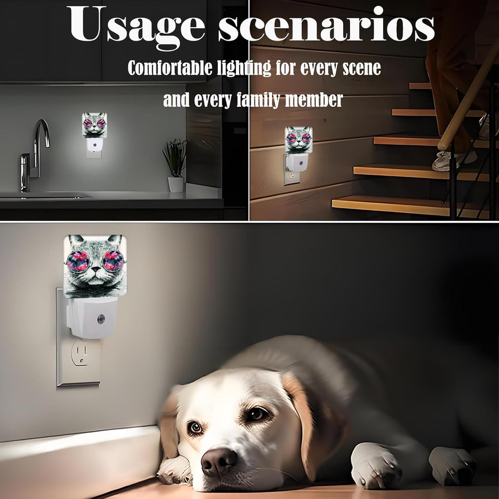 Cute Gray Cat Night Light, Plug Into Wall Decor for Stairway, Hallway, Kitchen, Dusk to Dawn Sensor Nightlights for Boys/Girls/Women/Men Room…