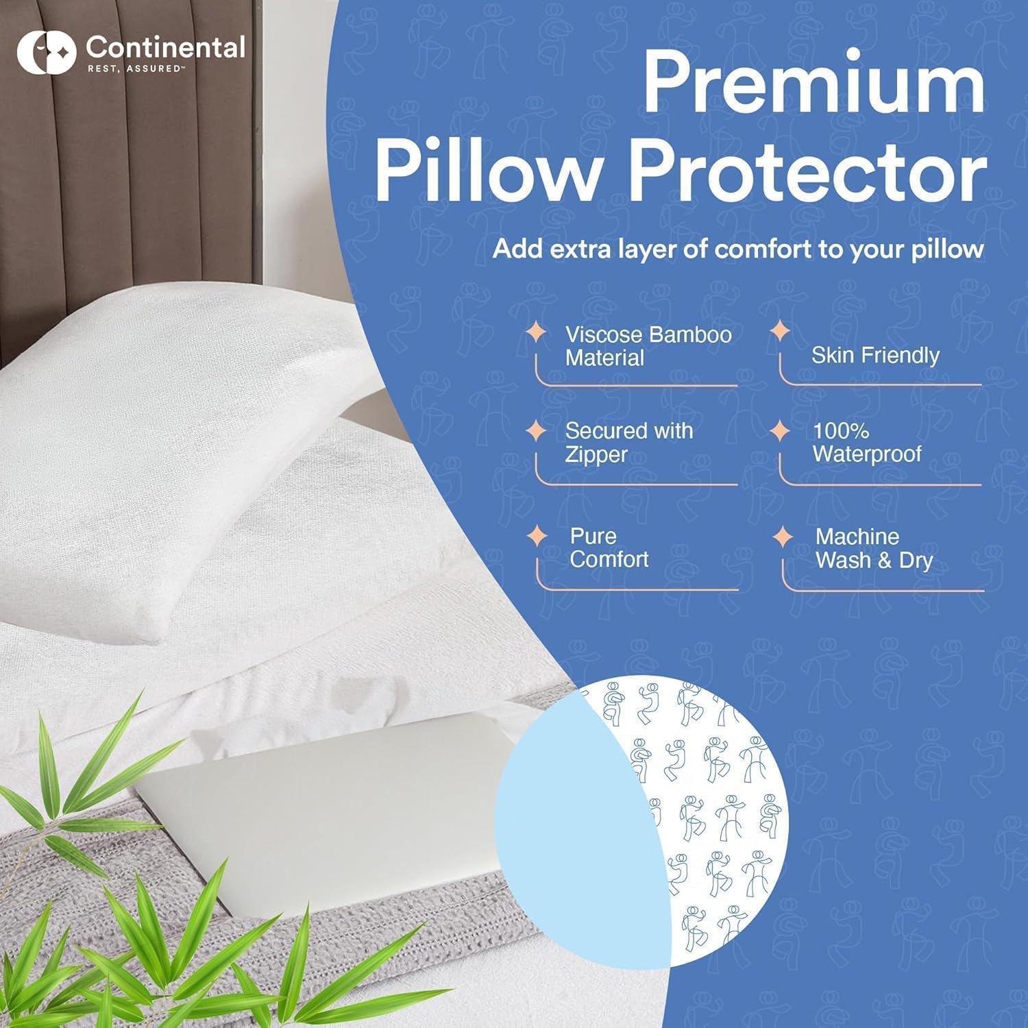 ContinentalBedding Continental Bedding Viscose Derived from Bamboo Pillow Protector Zippered Waterproof Feather Proof and Down Proof Silky…