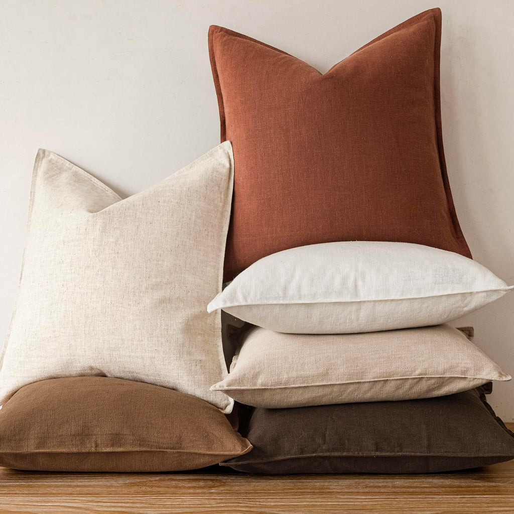 Foindtower Pack of 2, Decorative Linen Soild Throw Pillow Covers Soft Accent Cushion Case Farmhouse Neutral Pillowcase for Chair Couch…