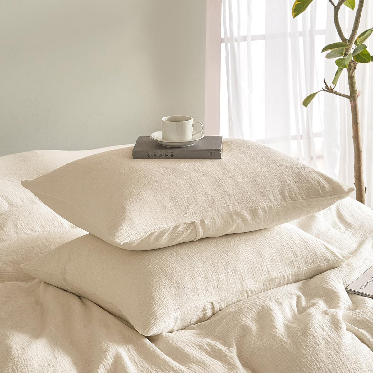DefineCozyHealthyLife SE SOFTEXLY Muslin Pillowcases King Size 100% Cotton, 2 Pack Linen Like Pillow Shams with Envelope Closure, Ultral So…