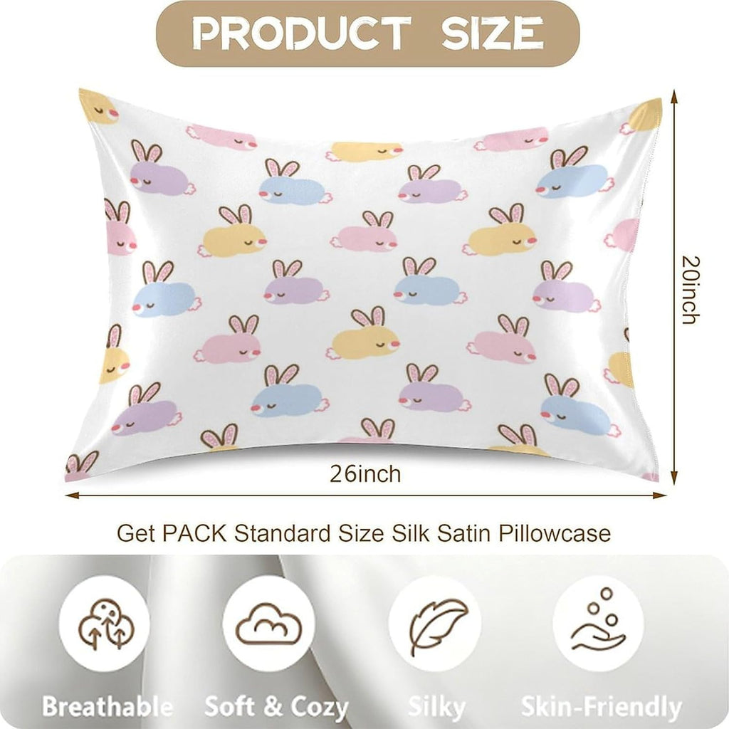 Cute Bunny Satin Pillowcase for Hair and Skin, Silk Pillow Case Soft and Cozy Body Pillow Covers Standard Size with Envelope Closure…