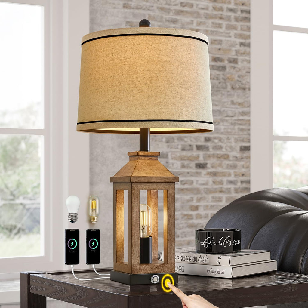 G-SAFAVA 23.75" Farmhouse Table Lamps USB A+C Charging Ports 3-Way Dimmable Touch Control Lamp Nightlight Vintage Modern Lamp for Living…