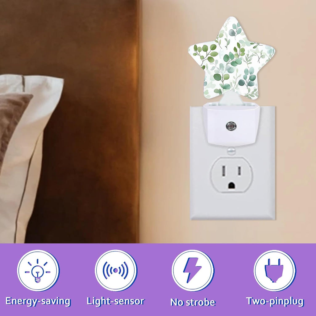 Eucalyptus Leaves Night Light for Kids, Watercolor Green Leaf Night Lights Plug Into Wall, Lightweight Dusk to Dawn Light Sensor Warm…