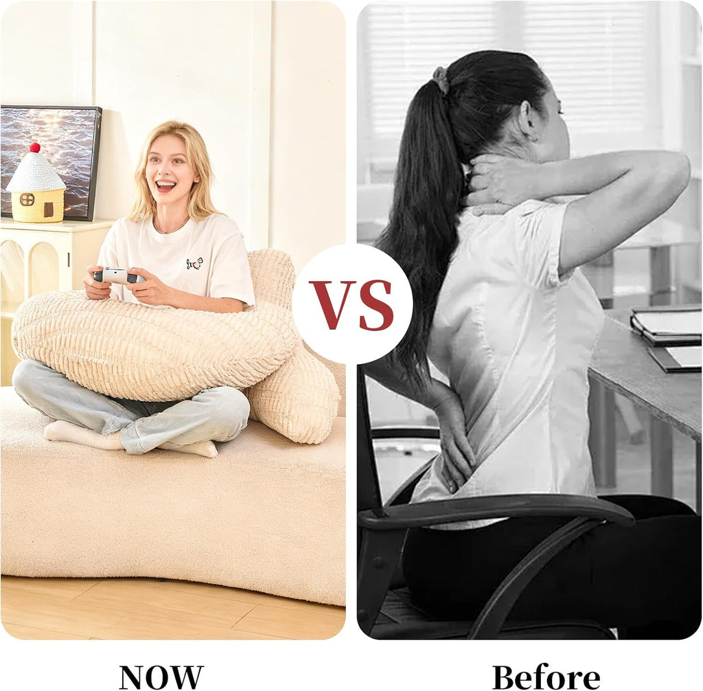 Pajeo Reading Pillow for Bed 17", Durable Striped Corduroy U Shaped Backrest with Arm Support, Ergonomic Gaming Cushion for Students, Small Be…