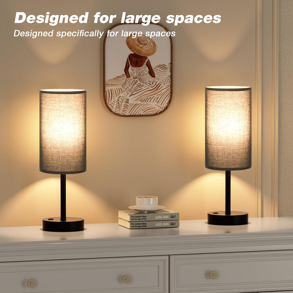 Fenmzee Touch Nightstand Lamp - Black, 3-Way Dimmable, USB A + C Charging, AC Outlet, 17.4inch Medium