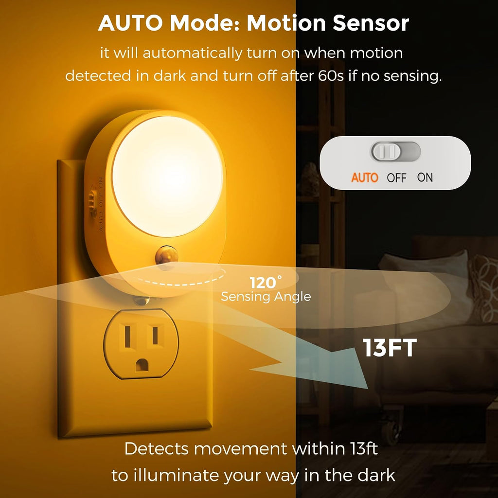 L LOHAS LED Motion Sensor Night Light,[2-PACK] Night Lights Plug into Wall, Motion Sensor and Dusk to Dawn Sensor,2000K Amber…
