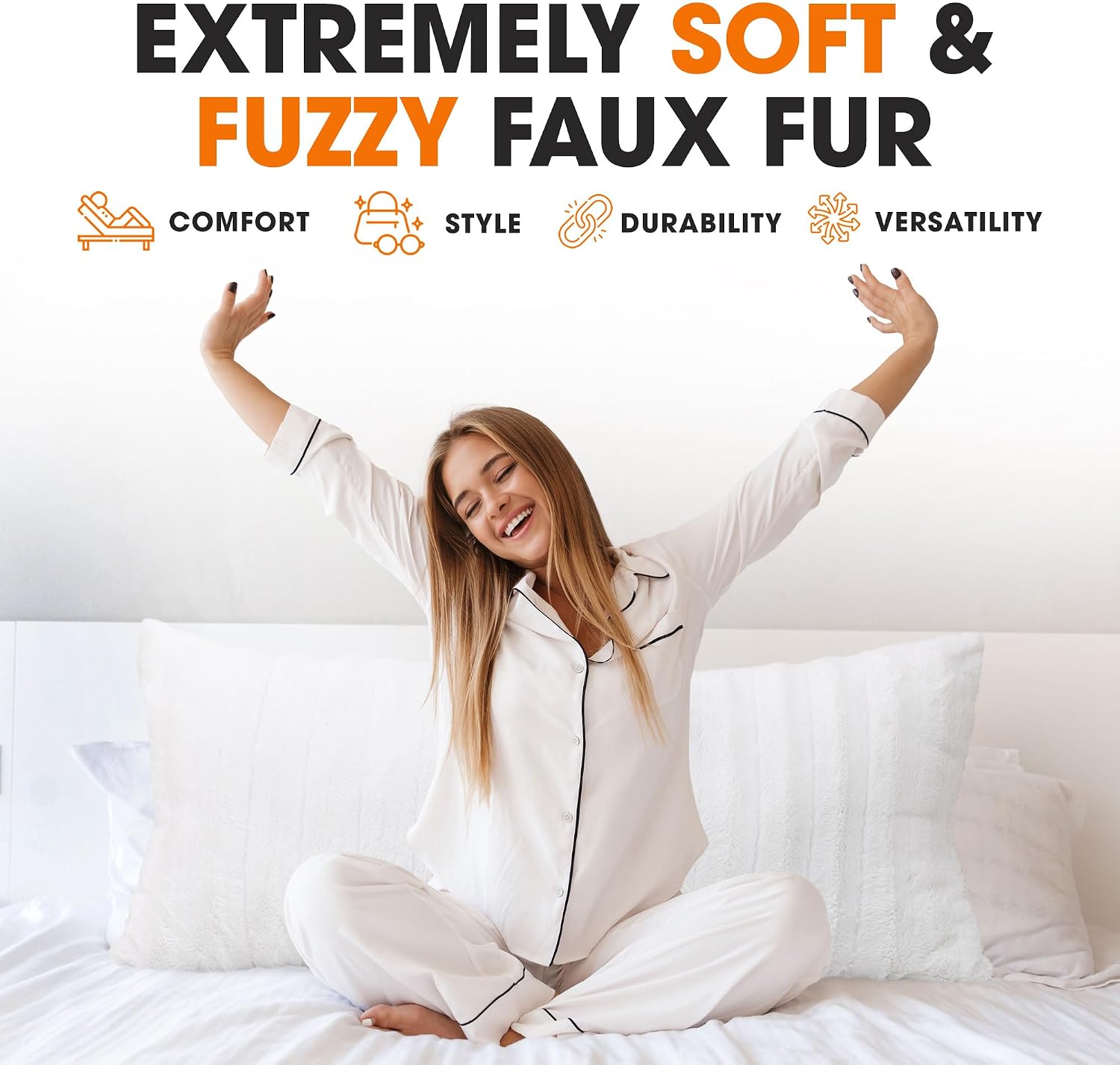 Cheer Collection Faux Fur Long Body Pillow - Accent Throw Pillow for Bed and Couch - Decorative Lumbar Pillow with Insert, White (18" x 40")
