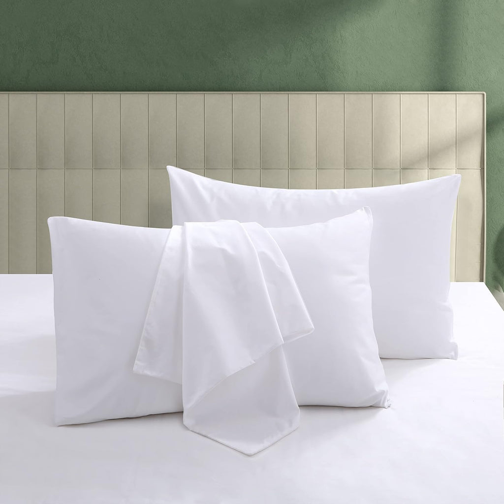 ShunjieHome 100% Egyptian Cotton Bed Pillow Protectors Set of 4, 600 Thread Count Queen Size Pillow Cases with Zipper, Sateen Weave Cooling…