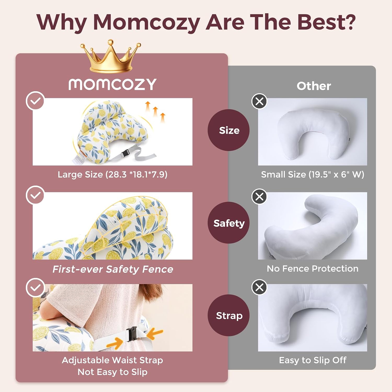 Momcozy Innovative Safety Guard Nursing Pillow for Breastfeeding- Wider Feeding Pillows for More Support for Mom & Baby- Easier Nursing &…