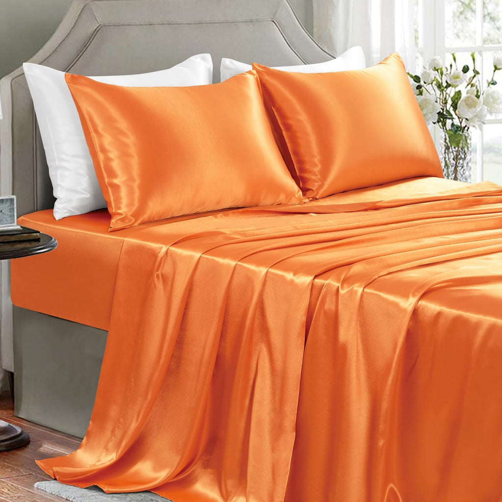 Golal Satin Sheets Full Size - 4 Pieces Luxury Silky Soft Bed Sheets, Wrinkle-Free Burnt Orange Satin Silk Sheet Set with 1 Deep Pocket Fit…