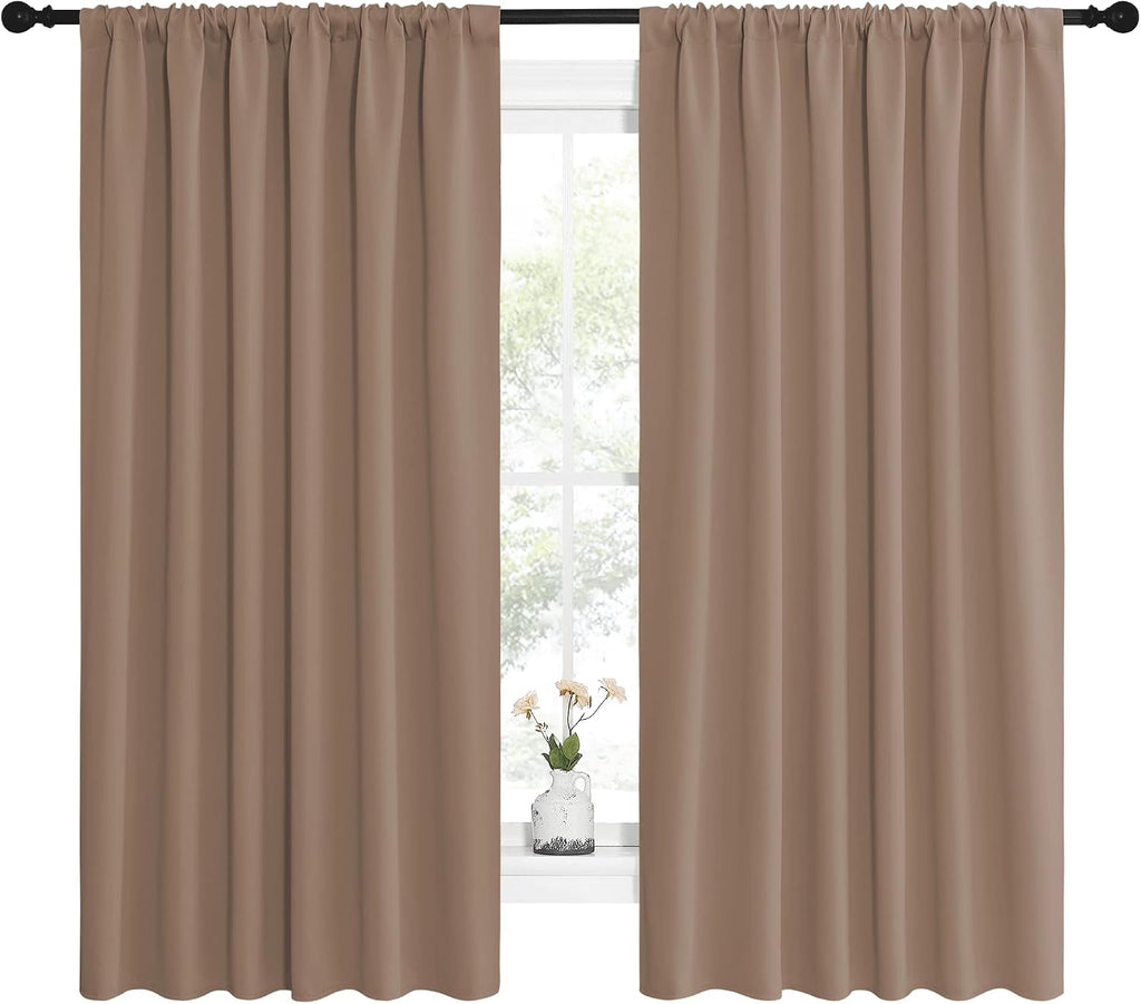 NICETOWN Kids Blackout Curtain Panels - Window Treatment Thermal Insulated Solid Rod Pocket Blackout Drapes for Bedroom (Cappuccino, Set…