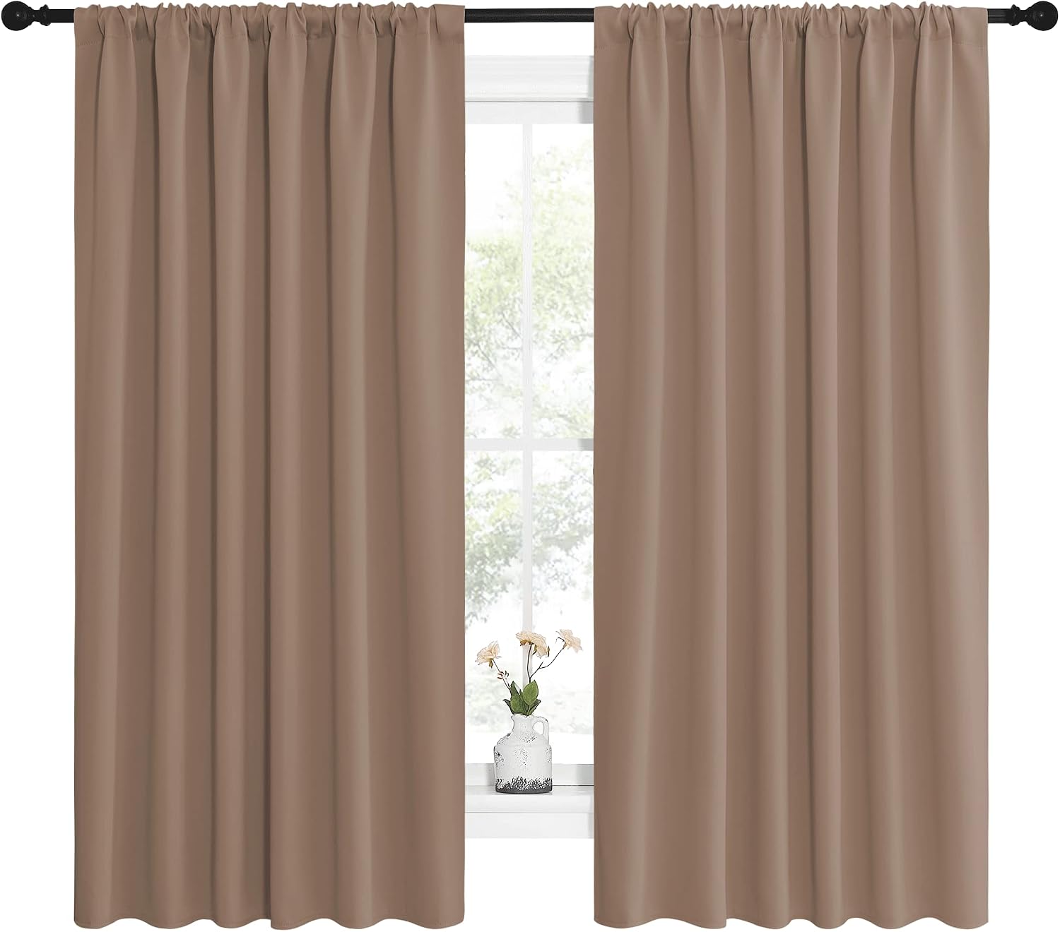 NICETOWN Kids Blackout Curtain Panels - Window Treatment Thermal Insulated Solid Rod Pocket Blackout Drapes for Bedroom (Cappuccino, Set…