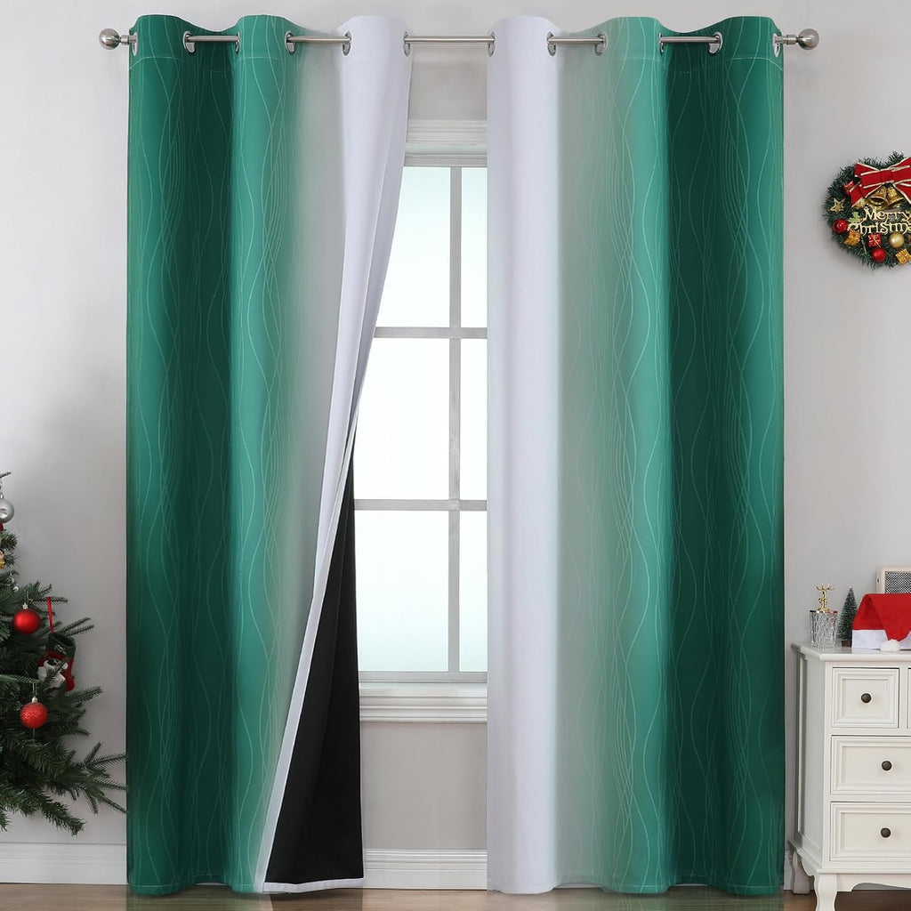 Estelartextiler Estelar Textiler Green and Greyish White Blackout Curtains for Living Room, Thermal Insulated Ombre Blackout Drapes, Gradie…