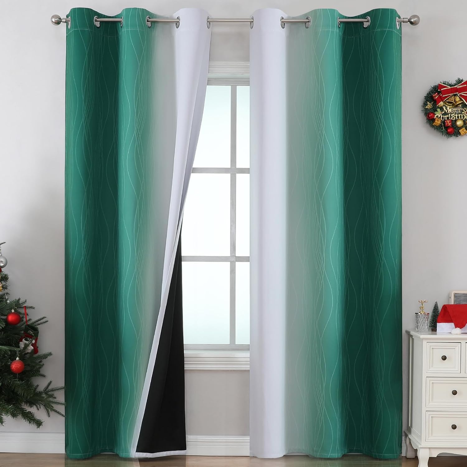 Estelartextiler Estelar Textiler Green and Greyish White Blackout Curtains for Living Room, Thermal Insulated Ombre Blackout Drapes, Gradie…