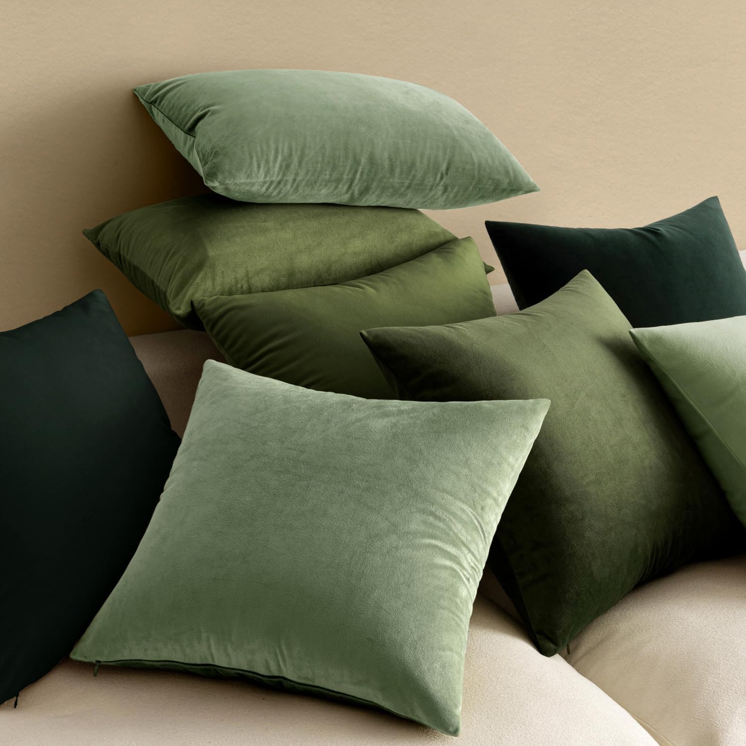 MIULEE Pack of 2 Velvet Soft Solid Decorative Square Throw Pillow Covers Cushion Case for Sofa Bedroom Couch, 20x20 Inch Army Green