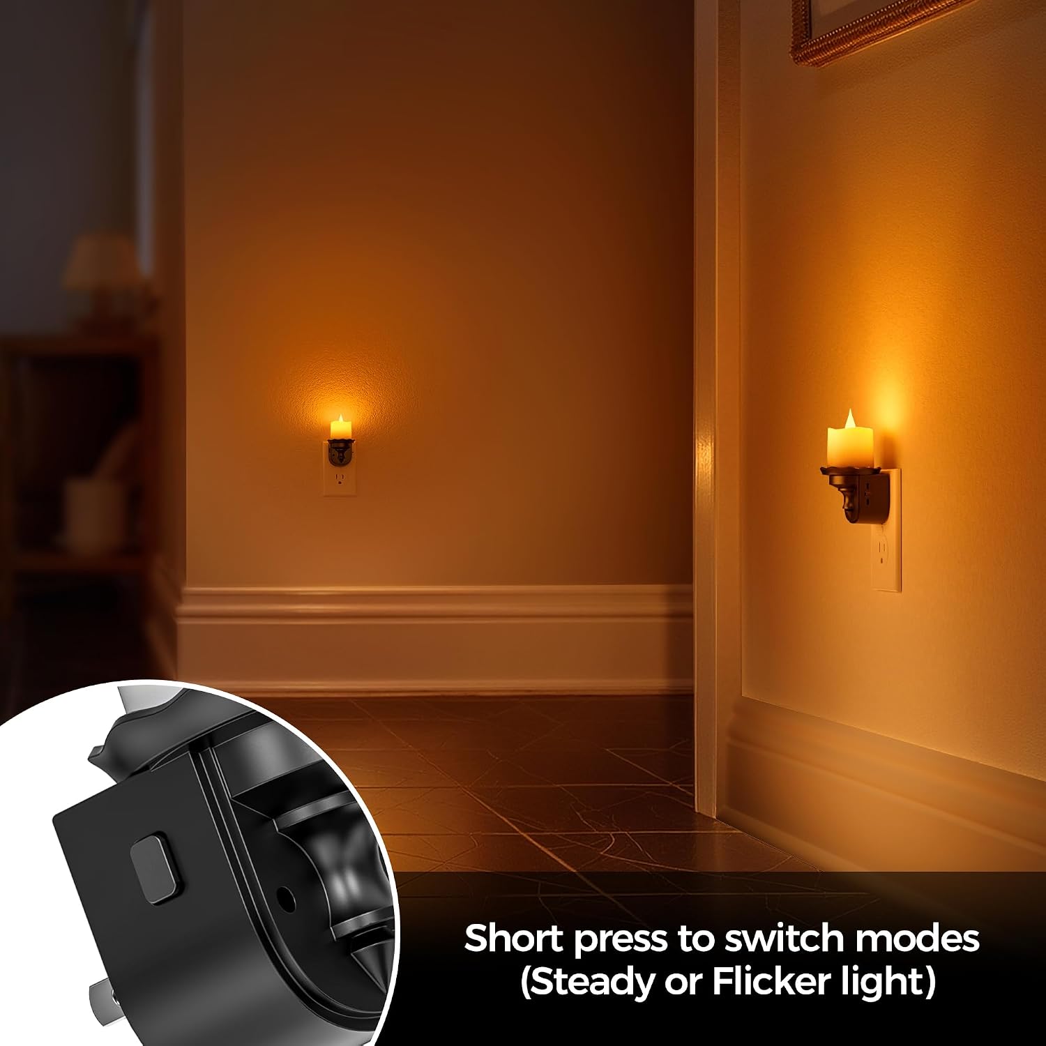 Briignite Candle Night Light, Amber Night Lights Plug into Wall 2 Pack, LED Flicker Candle Night Light with Light Sensor, 0-100LM…