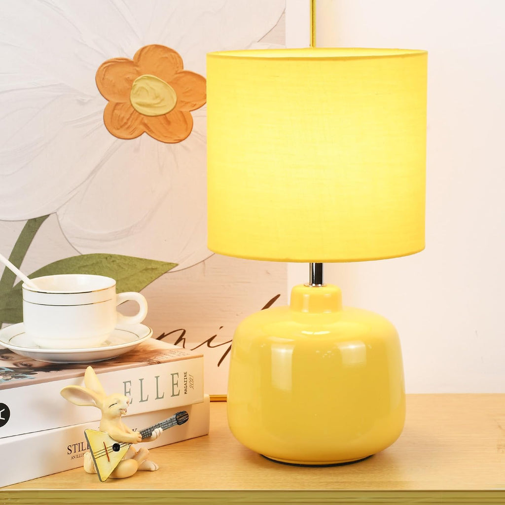 Oslo Small Ceramic Table Lamp for Living Room and Bedroom, Modern Kids Night Table Lamp, Φ7.09×H13.39IN, Bulb Excluded, Yellow