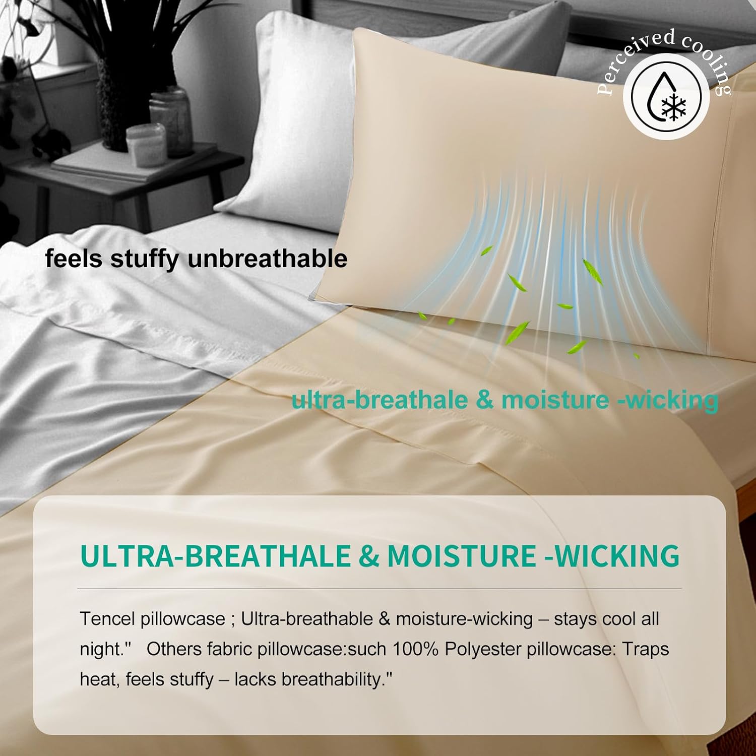 Stnomyhome Eucalyptus Tencel Cooling Pillowcase 2 Pack King Champagne | Moisture Wicking for Night Sweats | 3X Faster Drying | Oeko-TEX Cer…