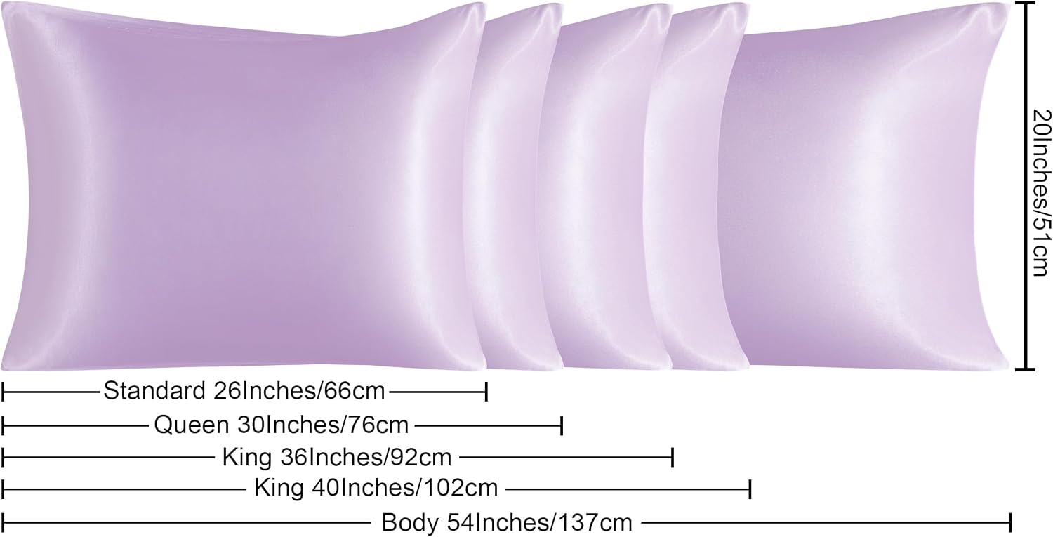 Ntbay 2 Pack Satin King Pillowcases for Hair and Skin, Luxurious and Silky Pillow Cases with Envelope Closure, 20x40 Inches, Light Purple 2…