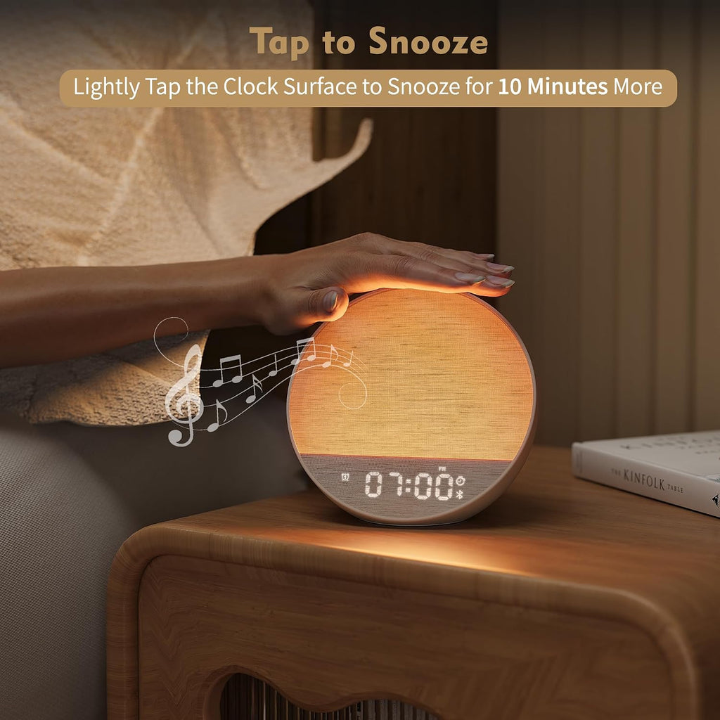 Dynamic Sunrise Alarm Clock with Bluetooth Speaker, Remote Control, Dual Alarms, Tap-to-Snooze, Display Off Mode, 36 Sounds + 15…