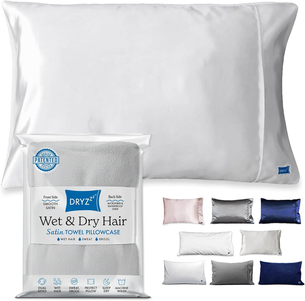 DryZzz Waterproof Pillow Protector Cooling Pillow Case 35"x19" 1pc White King Size, Absorbent Towel Pillowcase Dual-Sided Satin & Microfibe…