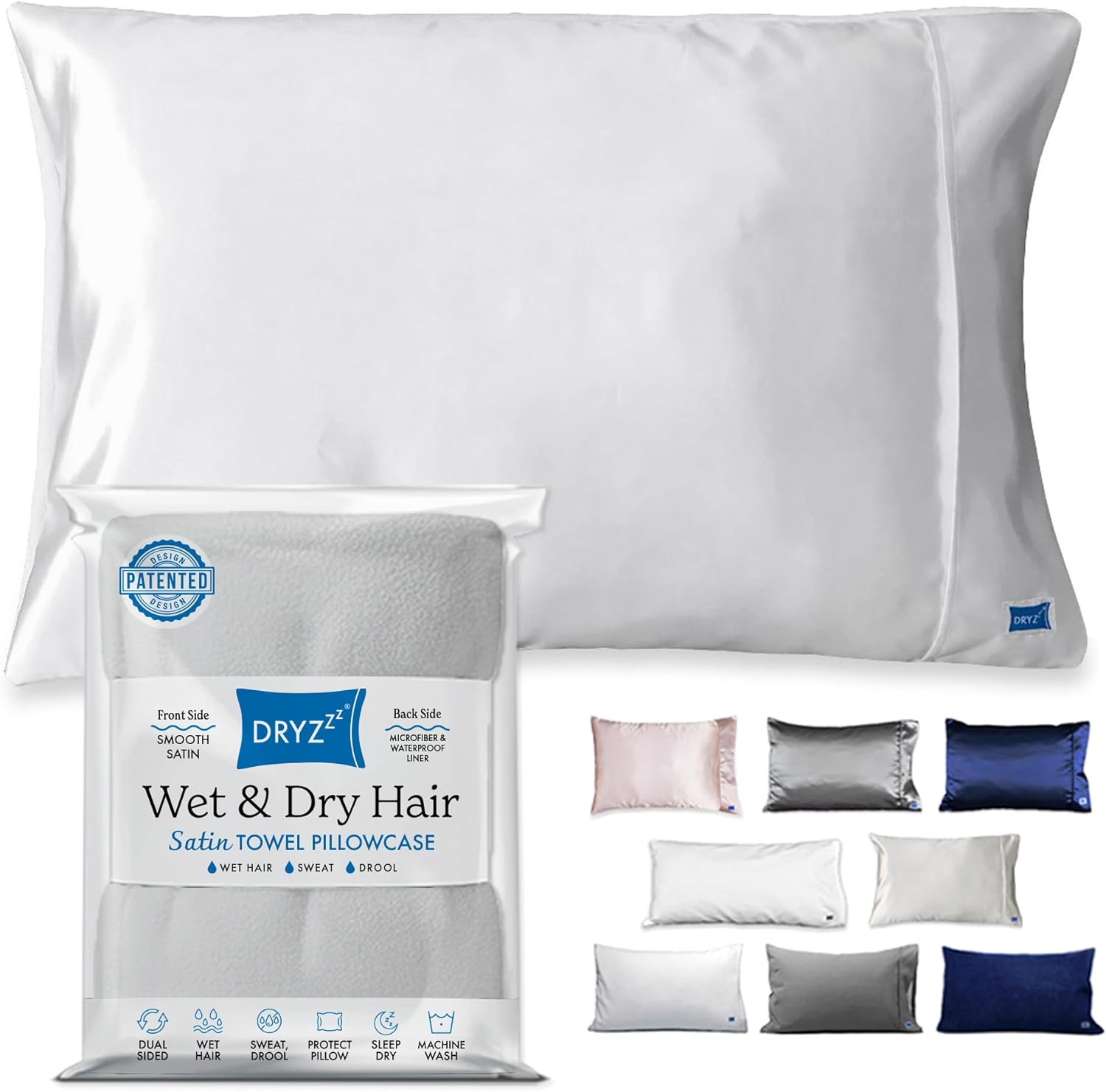 DryZzz Waterproof Pillow Protector Cooling Pillow Case 35"x19" 1pc White King Size, Absorbent Towel Pillowcase Dual-Sided Satin & Microfibe…