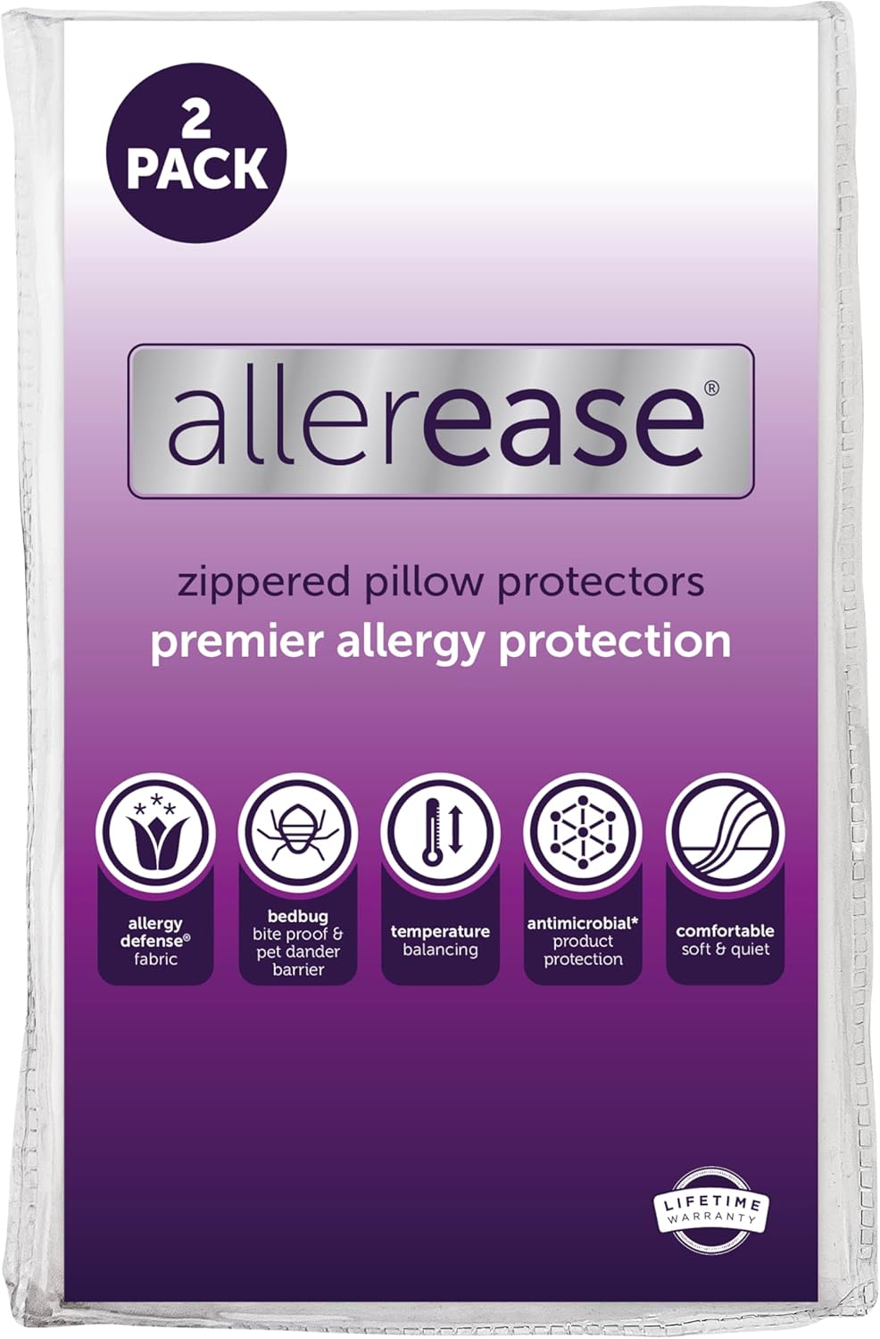 Set of 2 King AllerEase Pillow Protectors - Temperature Balancing, Allergist Recommended - Premium Breathable, Zippered Protectors