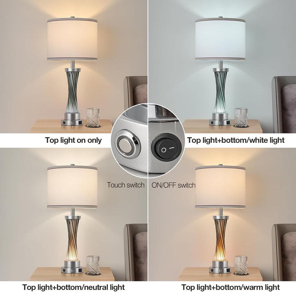 Illuminatingyoumeandhim 3-Way Dimmable Table Lamp Set of 2, Touch Control Lamp with Night Light, Modern Crystal Table Lamps for Bedroom, Livin…