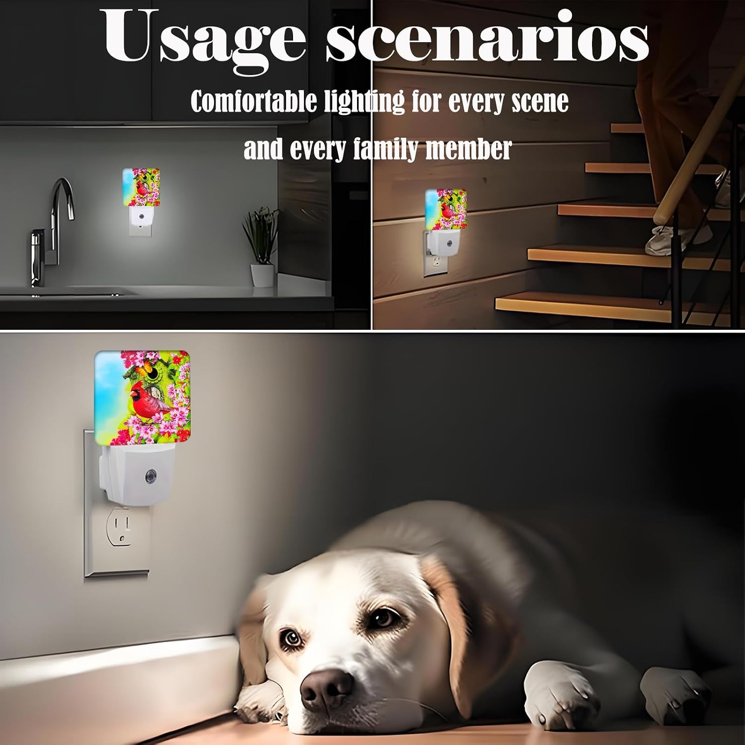 Red Cardinal Night Light, Plug-in Night Lights with Dusk to Dawn Sensor for Stairway, Hallway, Bedroom Sleep Friendly Ideal for…
