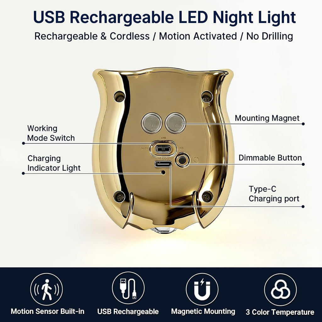 Motion Sensor Night Light: Rechargeable Cute Owl Lamp 2-Pack Magnetic Wireless Wall Sconce & Warm Glow Auto On/Off for Bedroom Hallway…