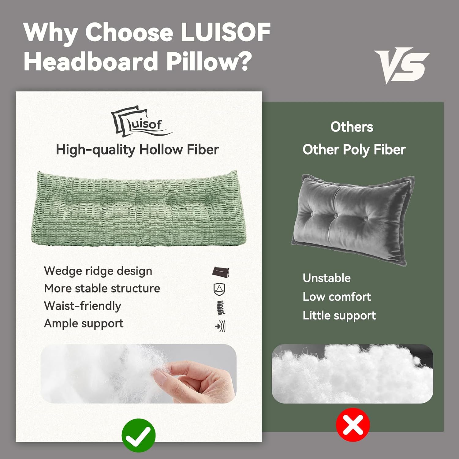 Headboard Pillow Queen, Wedge Pillow for Headboard, Backrest Pillows for Reading, Sitting, Working in Bed, Daybed Soft Pillows with Removable Cover for Bed Dorm Sofa, Green