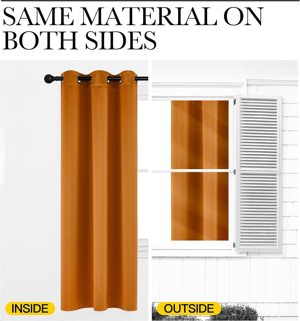 NICETOWN Room Darkening Cafe Satin Curtains for Small Windows, 42" Wide by 63" Long, 2 Panels, Orange, Grommet Privacy Faux Silk Blackout…