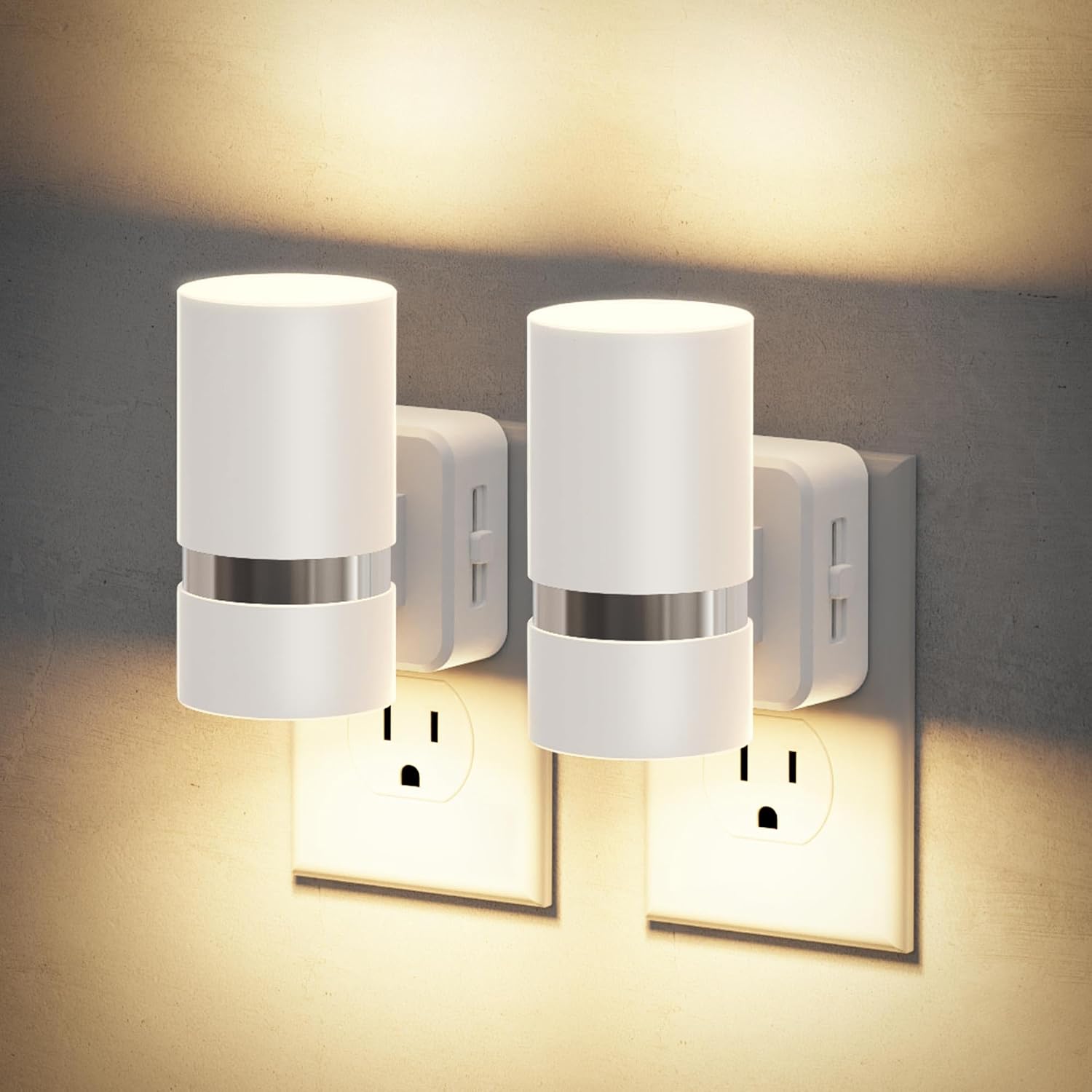 JandCase Night Lights Plug into Wall, Automatic Night Light with Dusk to Dawn, 2 Pack 3000K Soft Warm 0-100LM Dimmable Plug in LED…