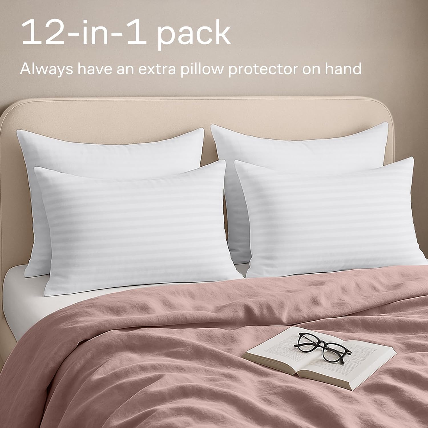 Ultra Soft Pillow Protectors with Zipper King Size - Set of 12 Breathable Pillow Covers - 100% Protection Against Stains, Dust & Dirt…