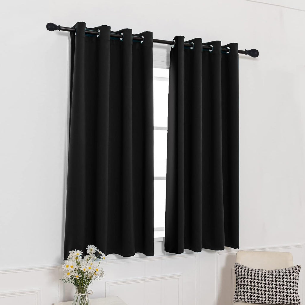 Pickluc Black Blackout Curtains with Grommet 63 Inches Long 2 Panels Set, Light Blocking Window Drapes for Living Room, Thermal Insulated,…