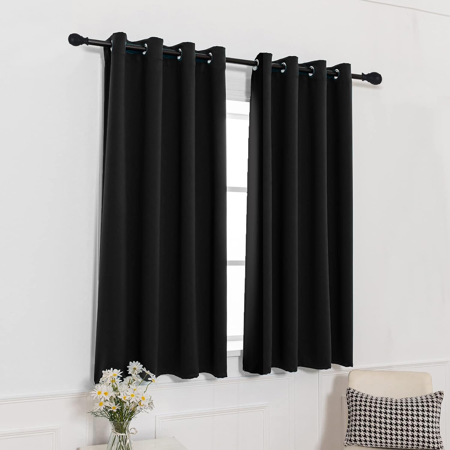 Pickluc Black Blackout Curtains with Grommet 63 Inches Long 2 Panels Set, Light Blocking Window Drapes for Living Room, Thermal Insulated,…