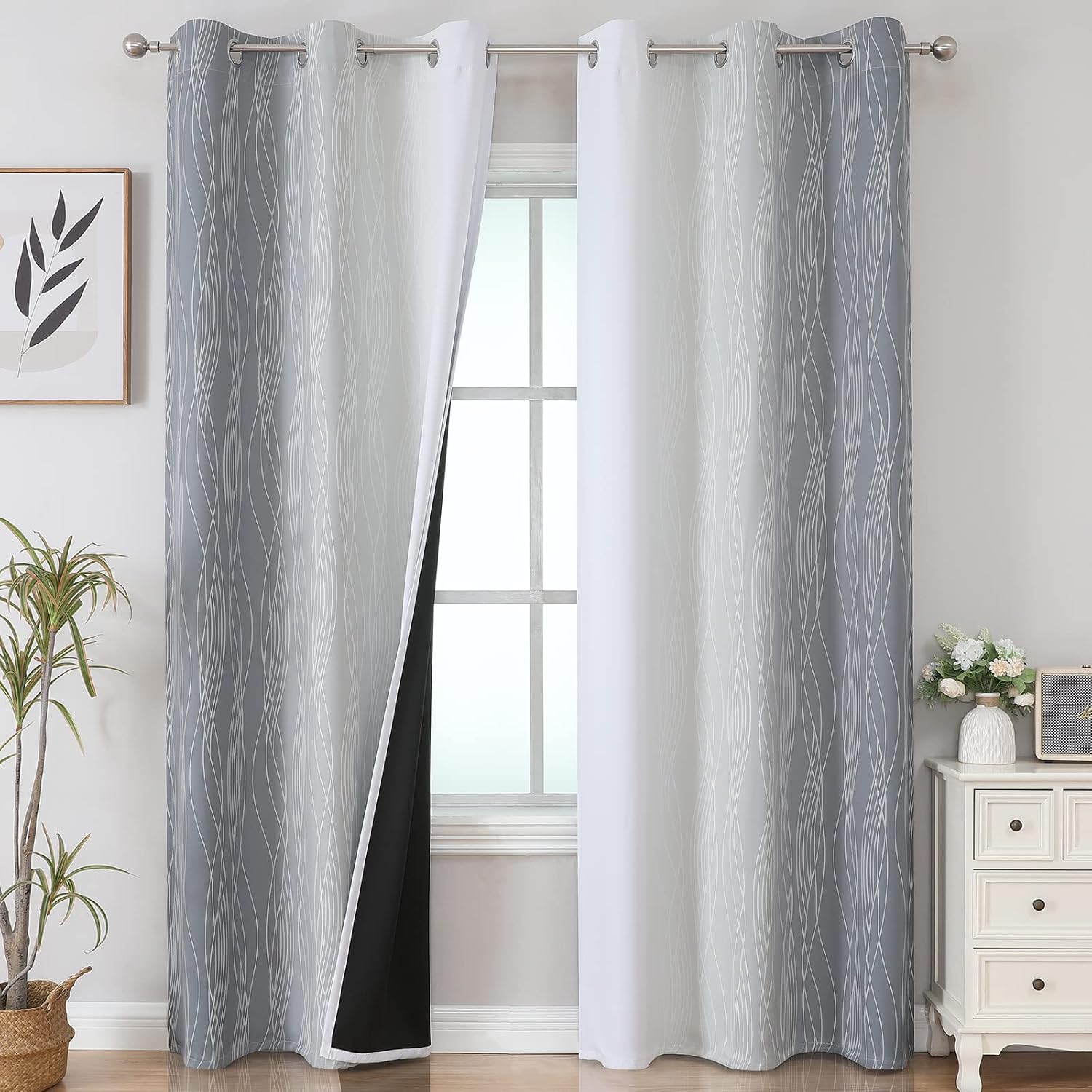 Estelartextiler Estelar Textiler Full Room Darkening Greyish White and Grey Blackout Curtains 84 Inch Length 2 Panels Set, Ombre Thermal In…
