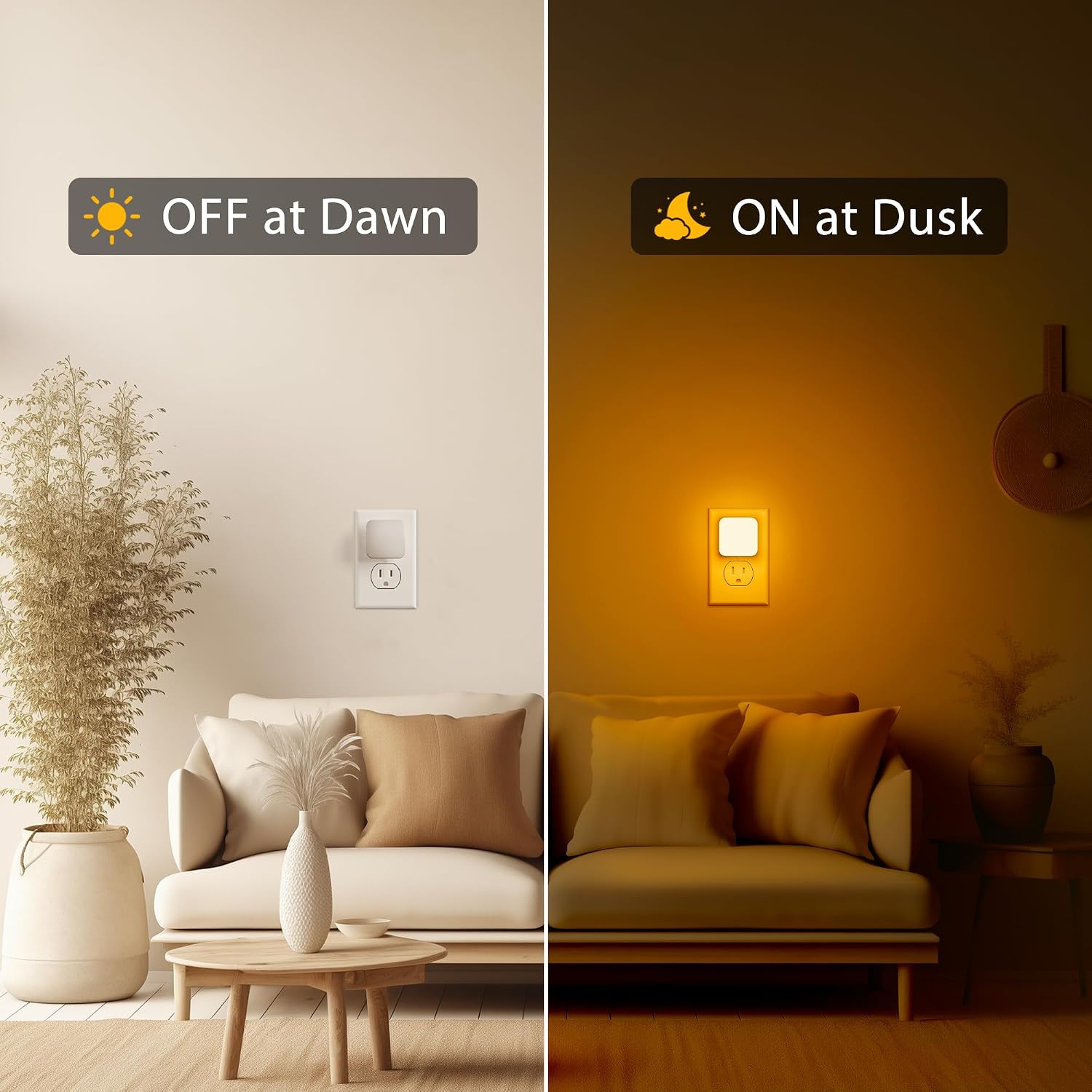 Amber Night Lights Plug into Wall, Nightlights With Light Sensor Dusk to Dawn, 0.3W Square Plug in Night Light for Kids, Amber Night…