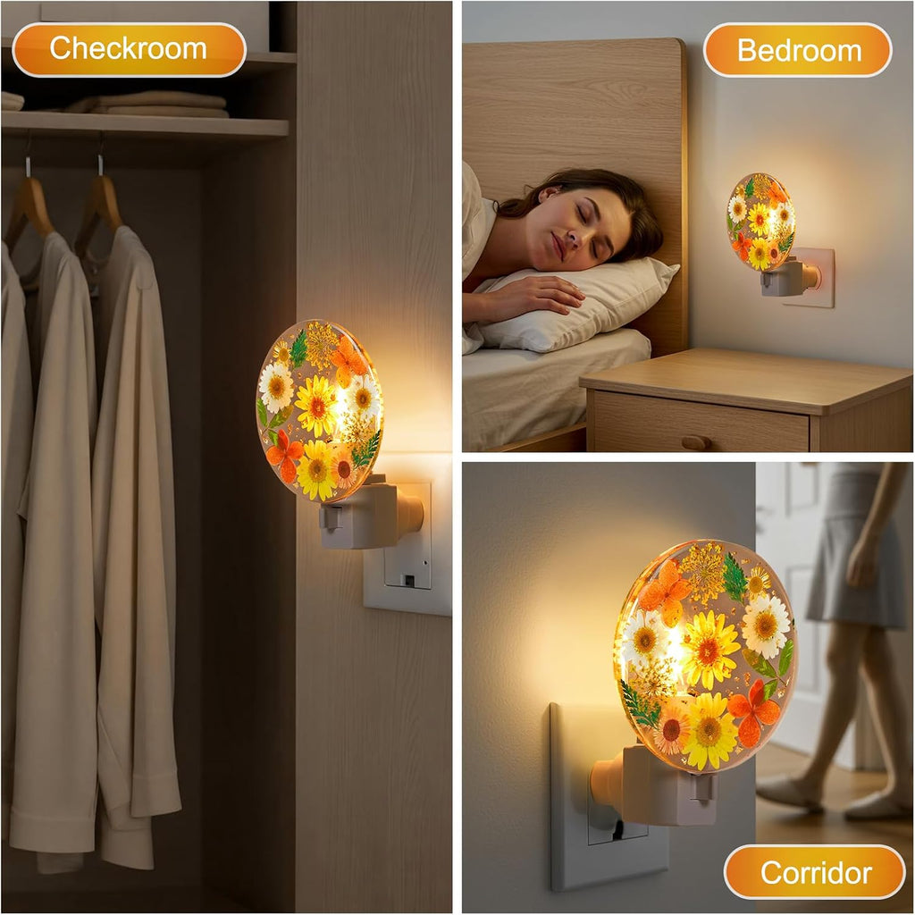 Glooglitter Pressed Flower Night Light Plug in - Handmade Dried Floral Wall Night Light, Soft Glow Decorative Nightlight for Hallway Bedroo…