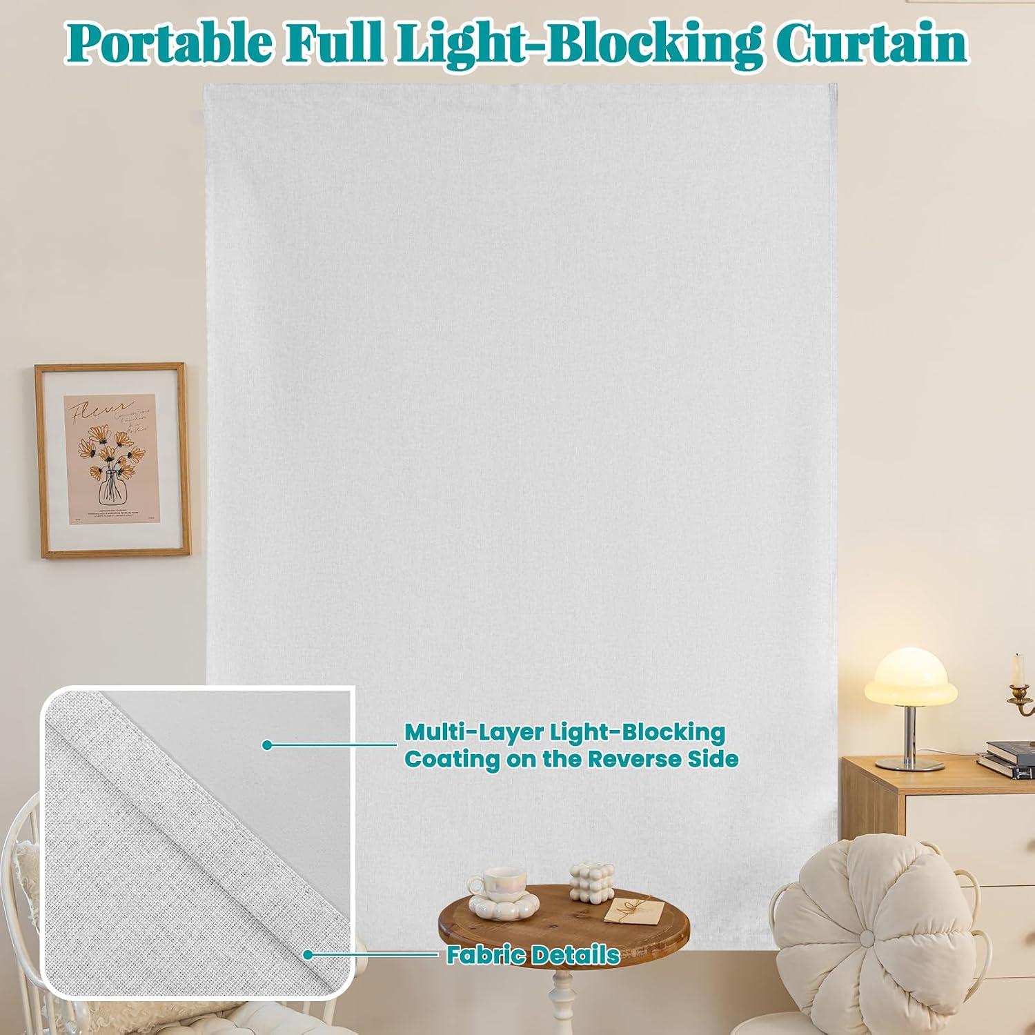 100% Blackout Adhesive Blackout Curtains- Self Stick Shades Window Blinds Curtains No Rod Needed Easy to Hang Curtain, Use for Bedroom…